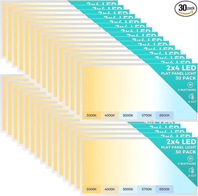 Aphyni 30 Pack 2x4 LED Flat Panel Light, Bright 9100LM Flush Mount Office Kitchen Ceiling Light Fixtures,Dimmable,Selectable 5 CCT 3000K/4000K/5000K/5700K/6500K, 5 Wattages 30W/40W/50W/60W/70W