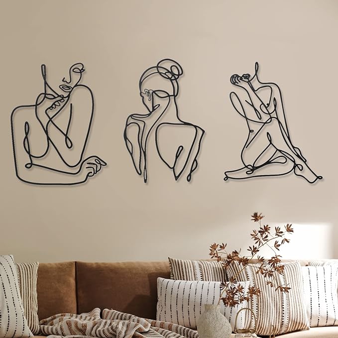 Photect 3 Pcs Metal Wall Art Decor Minimalist Abstract Woman Wall Art Metal by Photect
