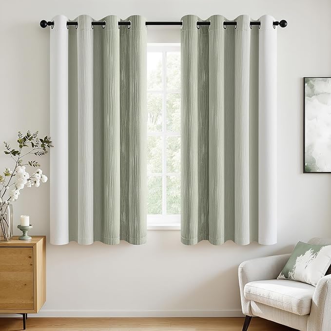 MIULEE Sage Green and Greyish White Ombre Blackout Curtains 52Wx54L | Full Room - Image 3