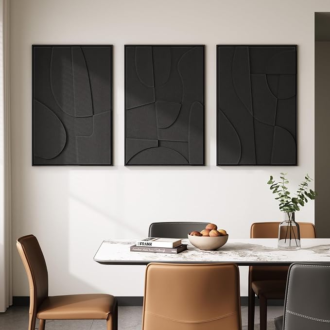 Large 3D Textured Framed Black Abstract Wall Art - Image 4