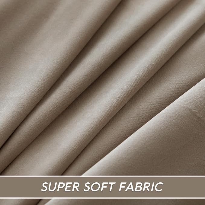 RYB HOME Camel Beige Velvet Curtains, Heavy Duty 2-Layer Window Curtains - Image 6