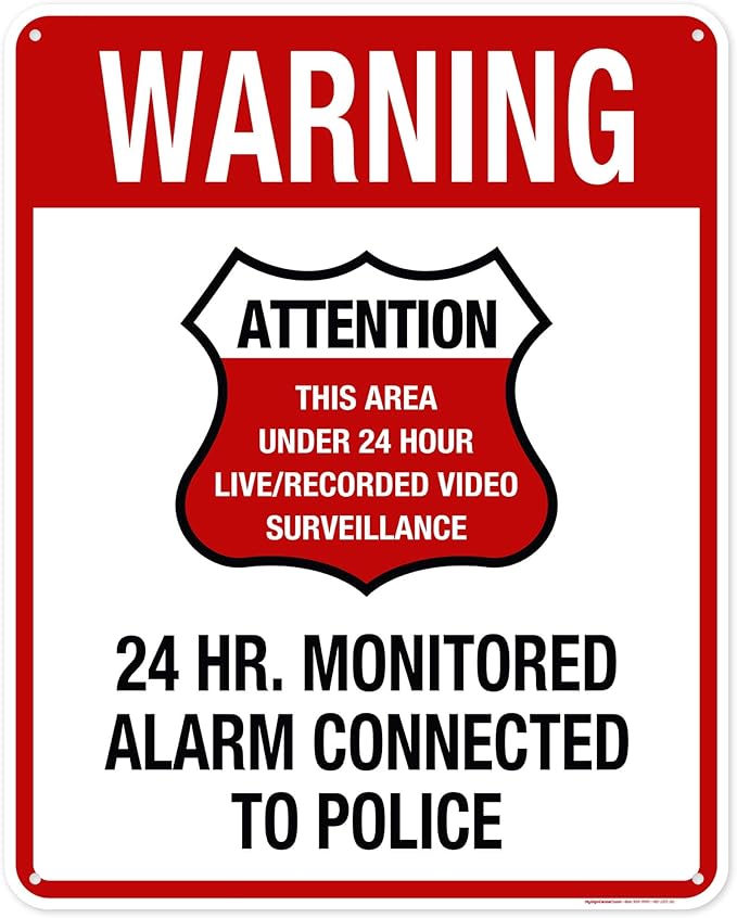 Warning 24 HR. Monitored Alarm Connected To Police Sign, 24x30 Inches, 55 mil thick HDPE (high density polyethylene), Made in USA by My Sign Center