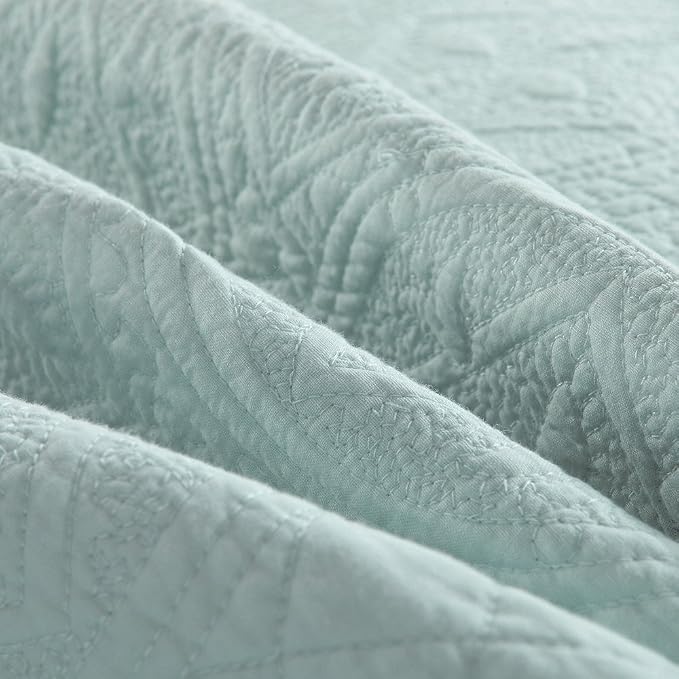 Calla Angel Sage Garden Luxury Pure Cotton Quilt, Light Aqua - Image 5