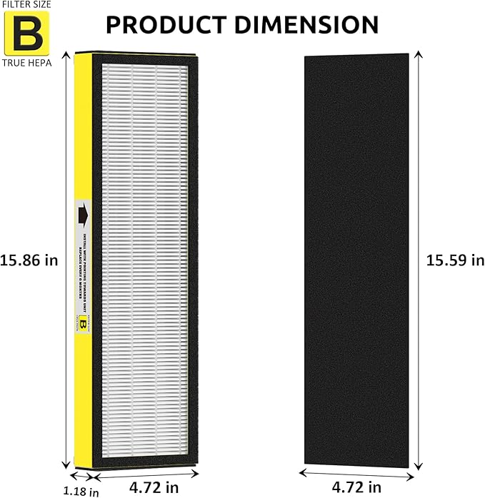 Hfunmo Filter B, FLT4825 Filter Replacement for Guardian AC4825 AC4825E AC4300 AC4800 AC4850 Air Purifier – 2 True HEPA Filters & 6 Pre-Filters (2-Pack)