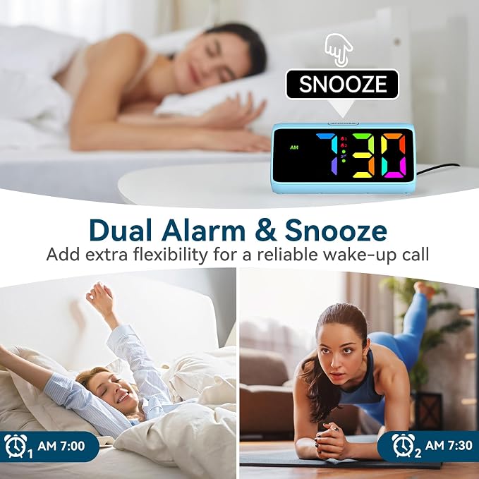 Loud Alarm Clock for Heavy Sleepers, RGB Alarm Clocks for Bedrooms Seniors Kids - Image 5
