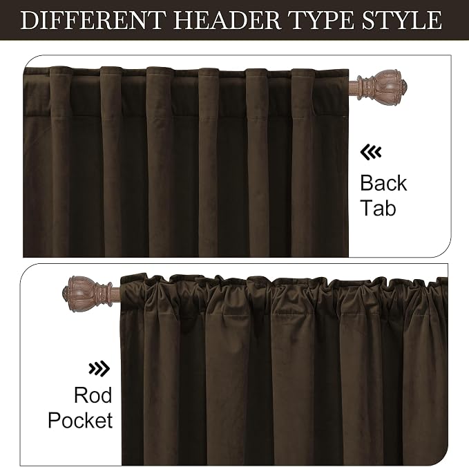 RYB HOME Brown Velvet Blackout Curtains 90 inches - Image 2