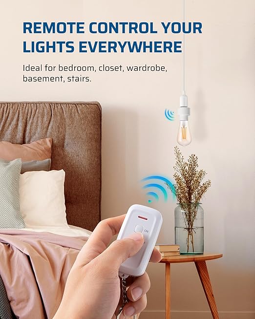 DEWENWILS Remote Control Light Socket, Wireless Remote Control Lamp Bulb Socket with Switch for Pull Chain Light Fixtures, 100FT Range, No Wiring Needed, ETL Listed(Shorter Version)