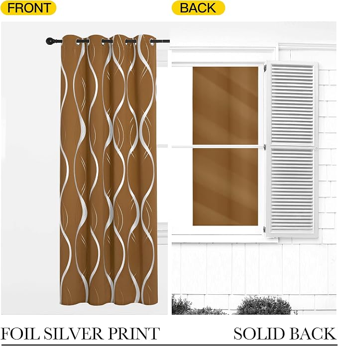 NICETOWN Blackout Gold Brown Kitchen Curtain 72 inch Long, Home Decoration Wave - Image 5