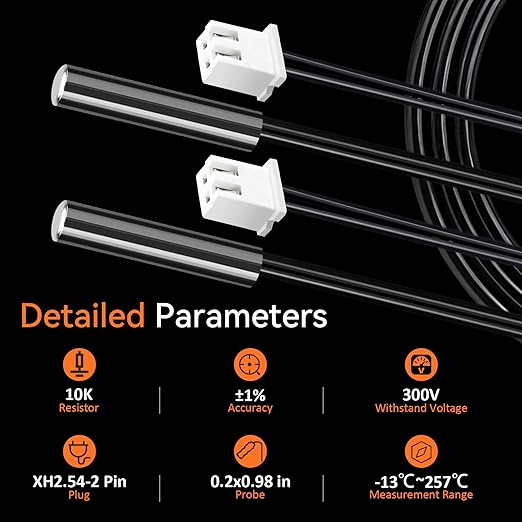 AOHIEDI 5PCS High Accuracy Temperature Sensor Probe, Premium B3950 Ntc 10k Thermistor Sensor, Waterproof Design, Durable, Easy to Install, Suitable for Water Dispenser/DIY/HVAC, Ideal for The Masses