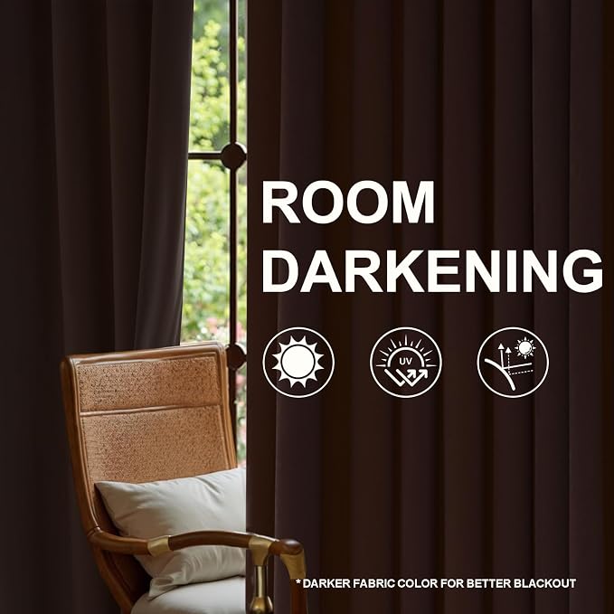 108 Inch Long Brown Velvet Blackout Curtains - Image 9