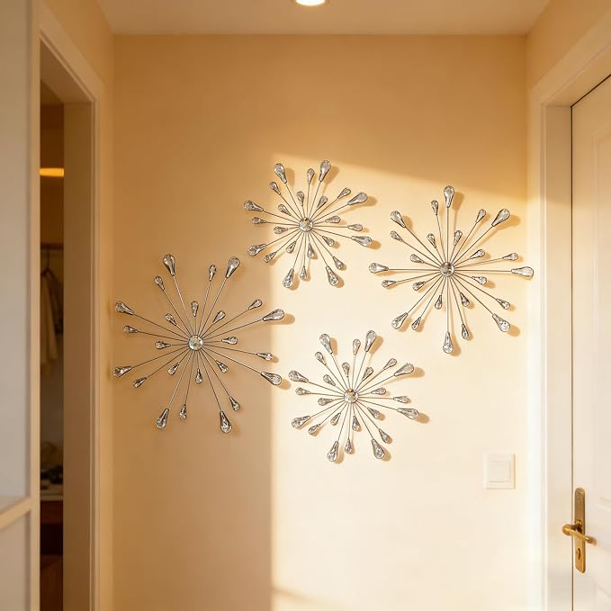 ZEXUIRU 4 Set Silver Starburst Wall Art - Image 6