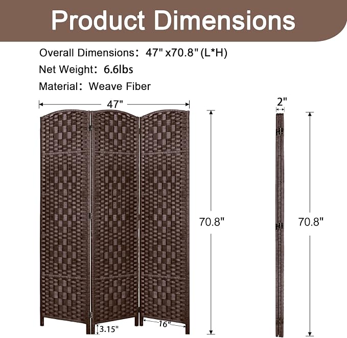 RHF Room Divider Panel, Partition Room Dividers, 3Panel Privacy Screen - Image 3