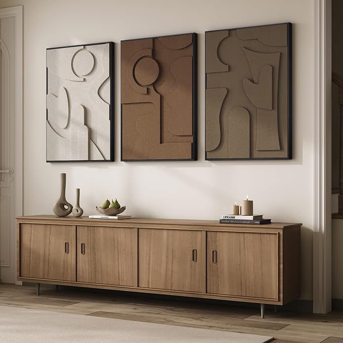 Large 3D Textured Framed Neutral Abstract Wall Art - Image 4