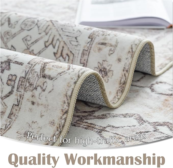 jinchan Lima Runner Rug 2x5 Washable Hallway Runner - Vintage Floral Non Slip Low-Pile Soft Ultra-Thin Kitchen Rug Distressed Carpet for Farmhouse Bedroom Entryway Laundry Room (2x5ft, Taupe)