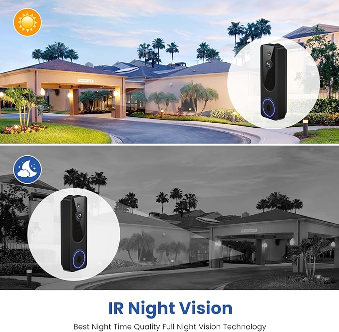 VanaOrbi 1080p WiFi Video Doorbell Camera Wireless, Battery Powered, AI Human and Motion Detection, 2 Way Talk, Night Vision, Cloud Storage, 2.4G WiFi Only, Indoor/Outdoor Surveillance