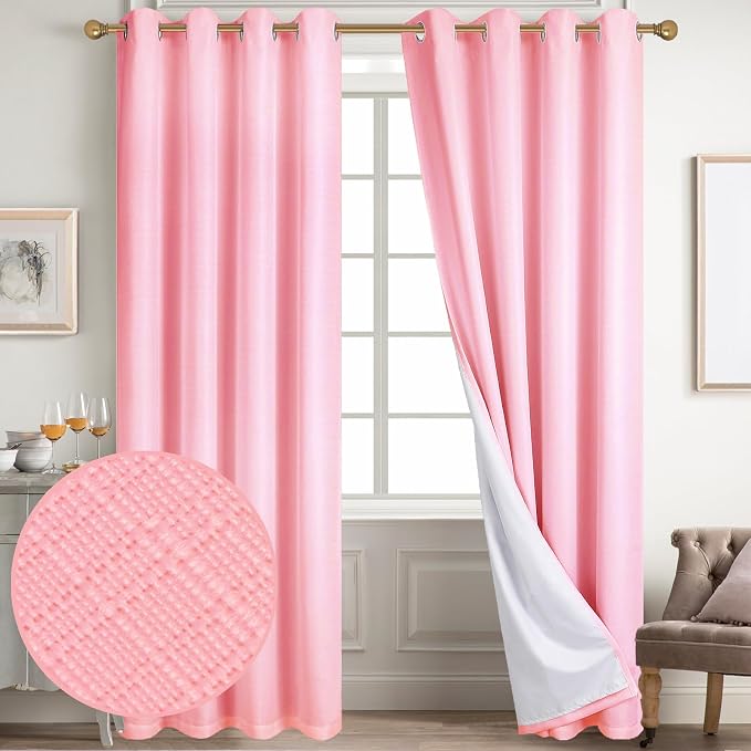 Diraysid 100% Blackout Curtains Pink Linen Curtains - Image 2