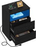 Nightstand with Charging Station, LED Lights and Hidden Drawer, Modern Night by Draelibor