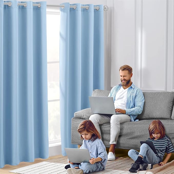 HOMEIDEAS Blackout Curtains 52 X 96 Inch Long Set of 2 Panels Baby Blue Room - Image 2