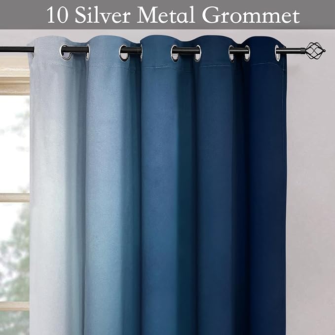SimpleHome Ombre Blue to Grey White Curtains - Image 4