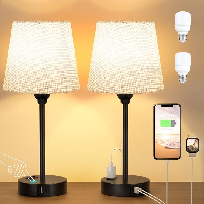 Grey Bedside Lamps Set 2 for Bedroom - Image 6