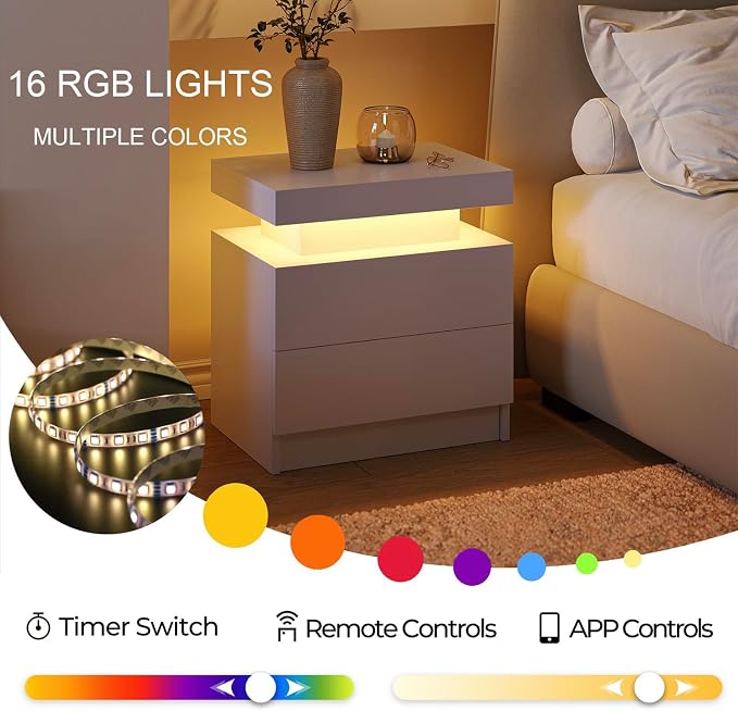 Modern White LED Nightstand for Bedroom Bedside Table - Image 5