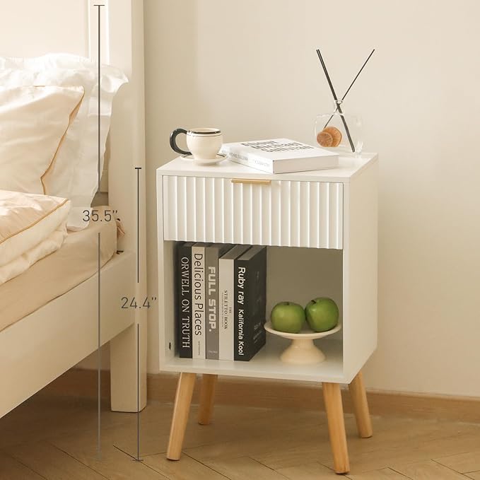 Fultyle White Nightstand, Modern Bedside Table - Image 2