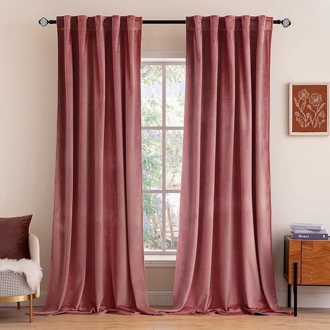 MIULEE Velvet Curtains 52x96 inches 2 Panels Dusty Rose Pink Curtains | Luxury by MIULEE