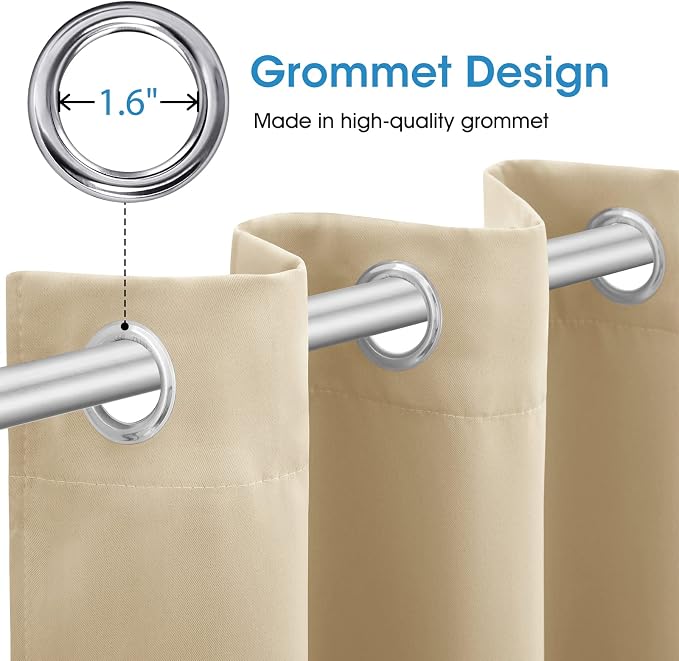 HOMEIDEAS Blackout Curtains for Bedroom 52 X 96 Inch Long 2 Panels Set Beige - Image 4