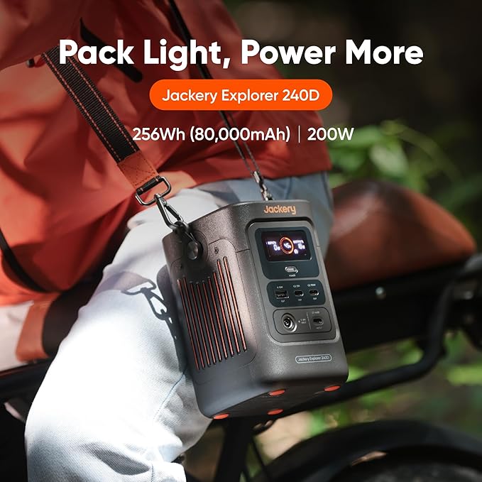 Jackery Explorer 240D Power Bank and 40W Solar Panel (80,000mAh), LiFePO4 Battery Portable Power Station, USB-C Cable Included,200W DC Output,1-Hour Fast Charging, Compact for Outdoor, Camping, Travel