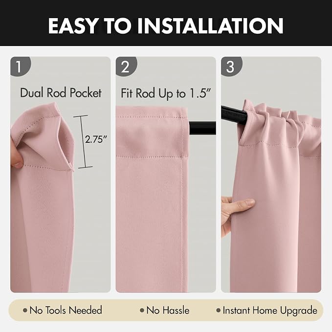 MIULEE 84 Inch Length Light Pink Blackout Bedroom Curtains Set of 4 | Thermal - Image 6