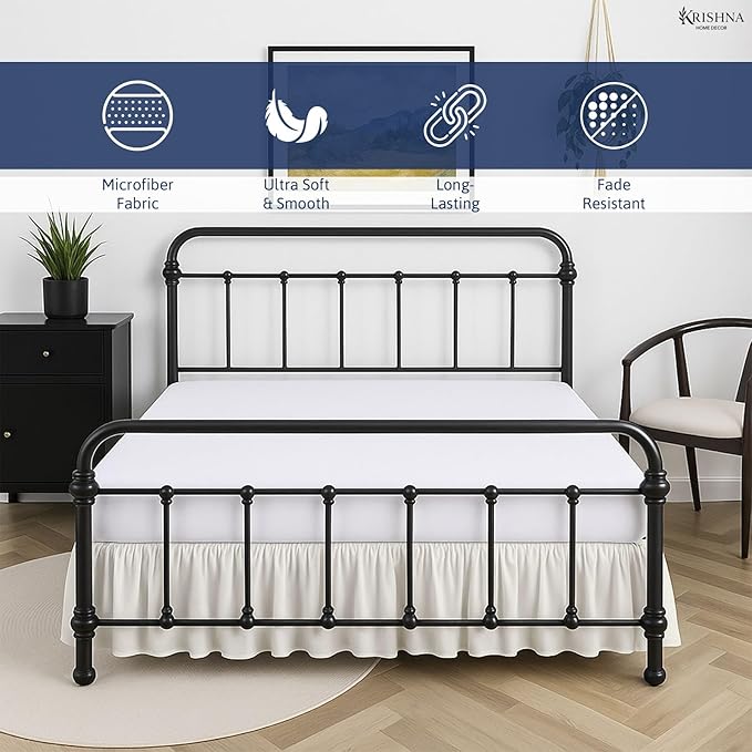 KRISHNA Ruffled Bed Skirt with Split Corners Full, 100% Microfiber Hotel Quality, 21 Inch Drop Dust Ruffle Gathered Bedskirt with Platform, 54" x 75", Ivory