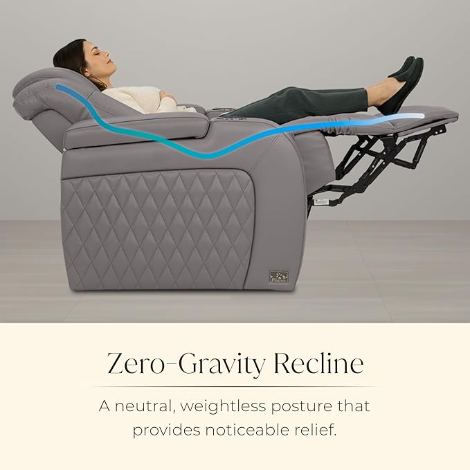 Seatcraft Diamante Zero-Gravity CoolZero Italian Leather Home Theater Seating, Power Headrest, Power Recline, Row of 2 Loveseat, Gray
