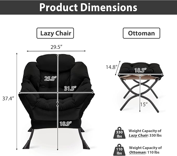 Youtanic Lazy Chair with Folding Ottoman, Accent Chair Velvet Upholstered with - Image 3