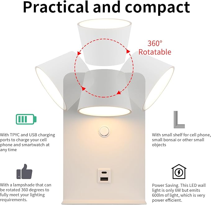 DEC LUCE DECOLUCE LIGHTING Modern LED Plug in Wall Sconce, Dimmable Wireless - Image 5