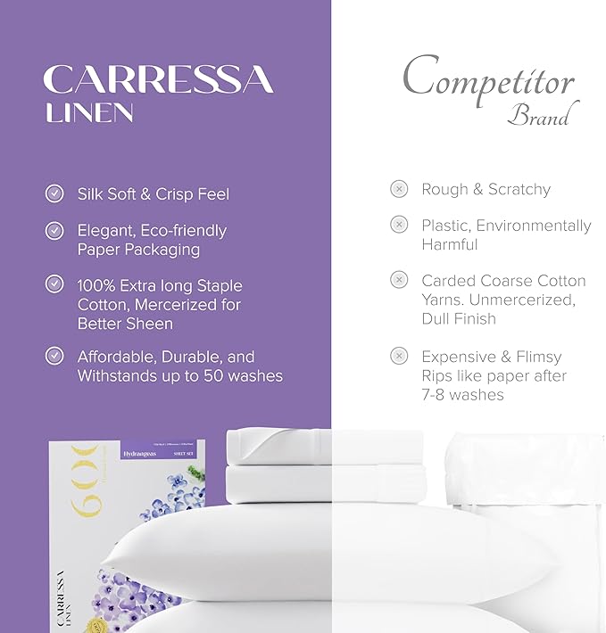 Carressa Linen 100% Egyptian Cotton Printed Bed Sheets - 600 Thread Count 3 PC Twin XL Sheet Set, Hotel Luxury Sateen Bedsheets, 16" Deep Pocket Cooling Sheets for Twin XL Size Bed - Paisley