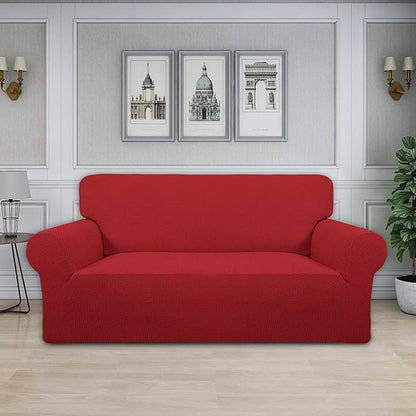 Easy-Going Stretch Oversized Loveseat Slipcover 1-Piece Sofa Cover Furniture Protector Couch Soft with Elastic Bottom for Kids Polyester Spandex Jacquard Fabric Small Checks Christmas Red