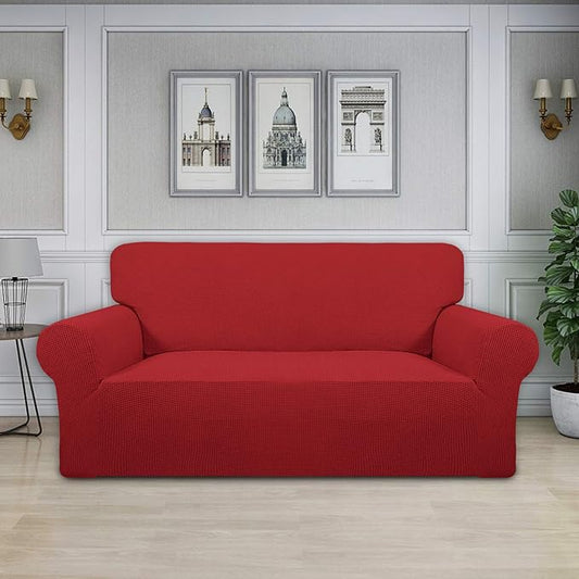 Easy-Going Stretch Oversized Loveseat Slipcover 1-Piece Sofa Cover Furniture Protector Couch Soft with Elastic Bottom for Kids Polyester Spandex Jacquard Fabric Small Checks Christmas Red