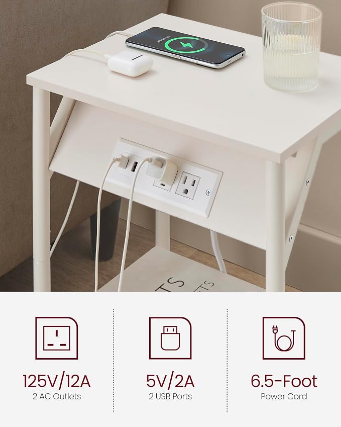 VASAGLE End Table with Charging Station, Small Side Tables | - Image 4