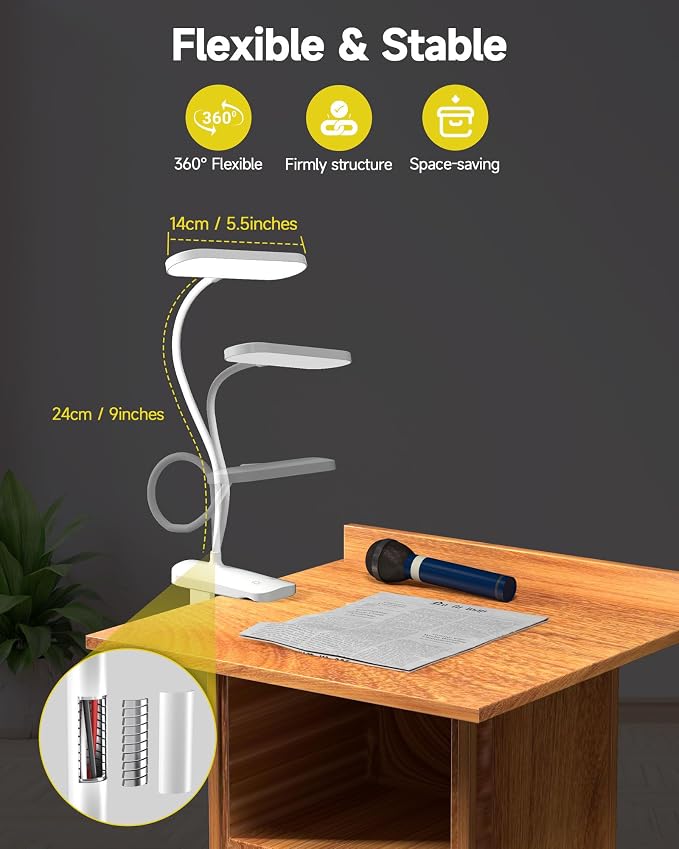 CUHIOY Rechargeable Clip on Light, Bed Headboard Reading Lamp, 5 Colors 5 - Image 4