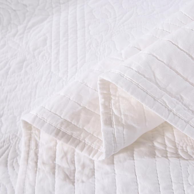 ROOMLIFE Quilt Set Queen Size 3D Floral Embroidery Pattern 3-Piece Cotton - Image 9