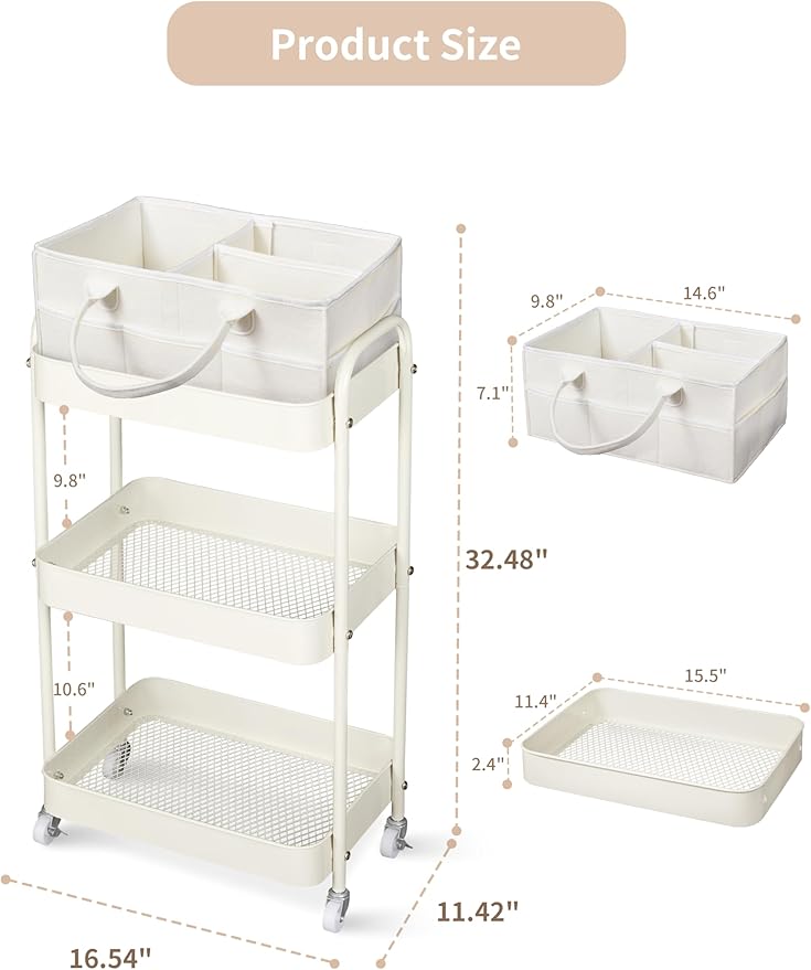 Baby Diaper Caddy, 3 Tier Rolling Cart - Image 7