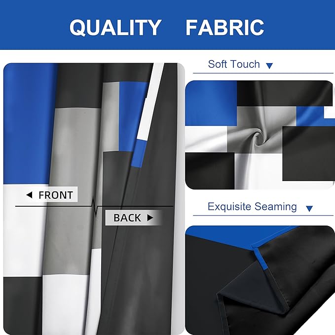 Blue Gray 100% Blackout Curtains 45 inch Length 2 Panels Set White Grey Modern Abstract Geometric Drapes for Kitchen Black Out Curtains Insulated Room Darkening Small Window Curtains, 52Wx45L