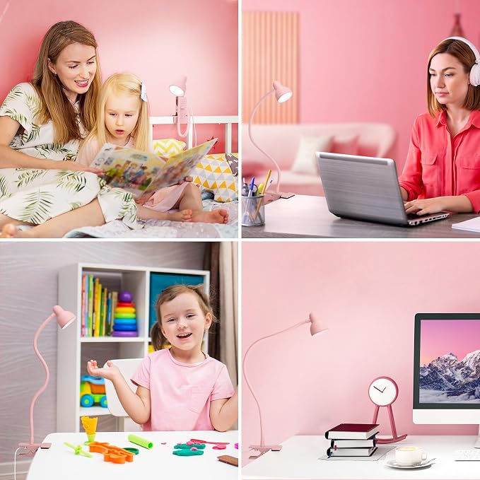 LiFMIRA Pink Small Desk Lamp Clip on LED Reading Light - Image 4
