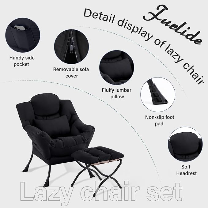 Furlide Lazy Chair with Ottoman, Comfy Fabric Accent Lounge Arm Chair with - Image 7