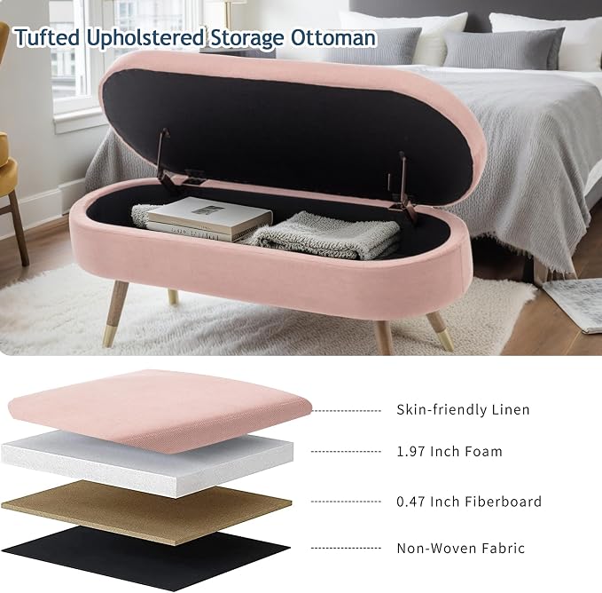 IAFIKE Oval Storage Bench 43.5" Ottoman Bench Upholstered Boucle Fabric - Image 5