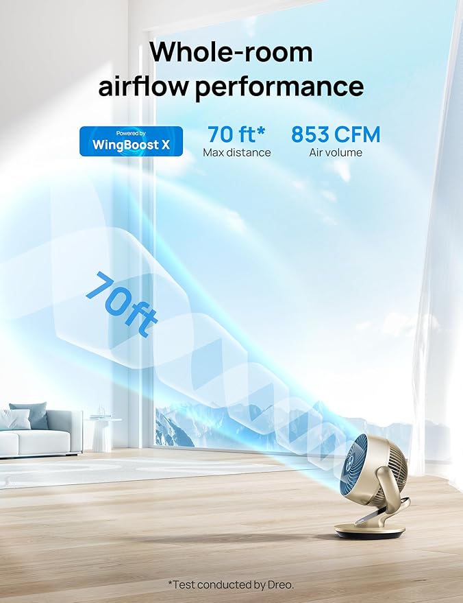 Dreo Smart Desk Fan for Bedroom, 13" Powerful 70 ft Whole Room Air Circulator Fan, 120°+90° Oscillating Fans with Voice Control, 4 Speeds, 5 Modes, 12H Timer Portable Table Fan for Office, Home