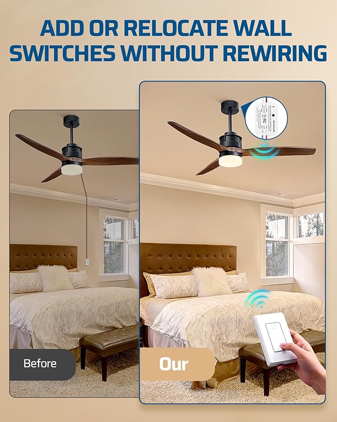 DEWENWILS 3 Way Wireless Light Switch and Receiver Kit, Remote Control for Ceiling Lights, Fans, Lamps, No in-Wall Wiring, No WiFi Needed, Wireless Panel Switch,100Ft RF Range