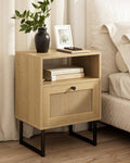 Masupu Extra Large Rattan Nightstand, Modern Boho Farmhouse Wood Bedside Table by Masupu