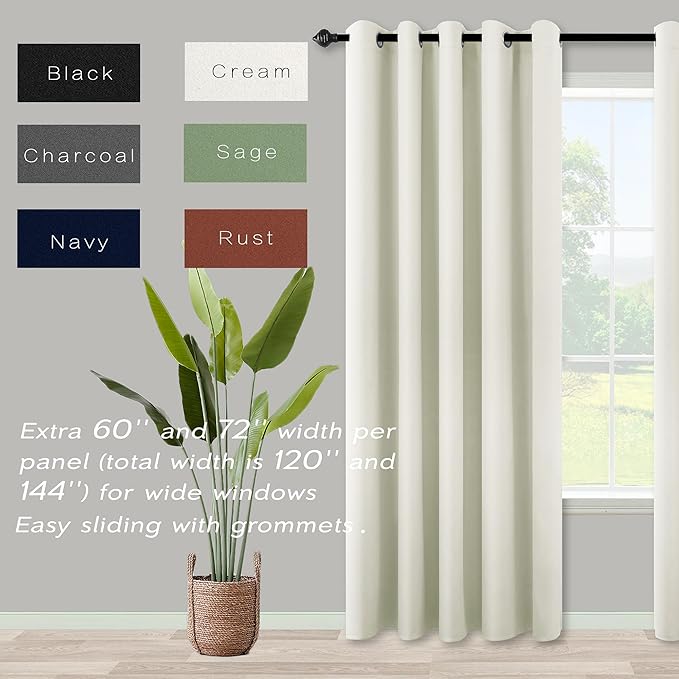 KOUFALL Cream Black Out Curtains 60x54 Inch Long - Image 2