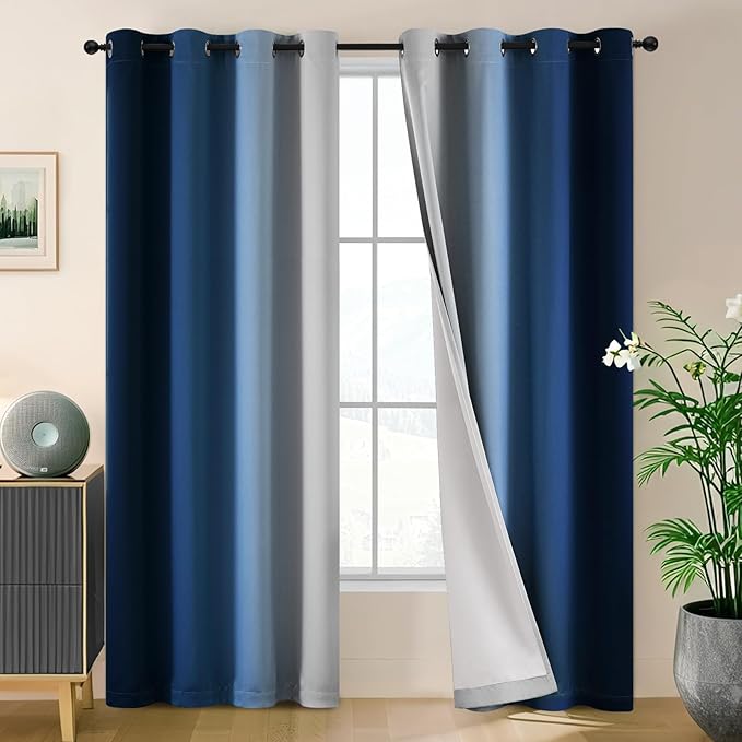 SimpleHome Ombre Blue 100% Blackout Bedroom Curtains by SimpleHome